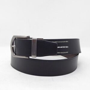 Travis Mathew Black Leather Belt with Silver Buckle